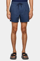 Shorts de Elástico Liso Maquinetado Azul Escuro