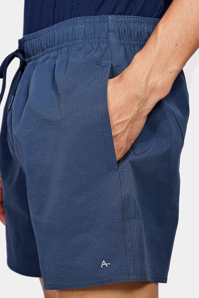 Shorts de Elástico Liso Maquinetado Azul Escuro