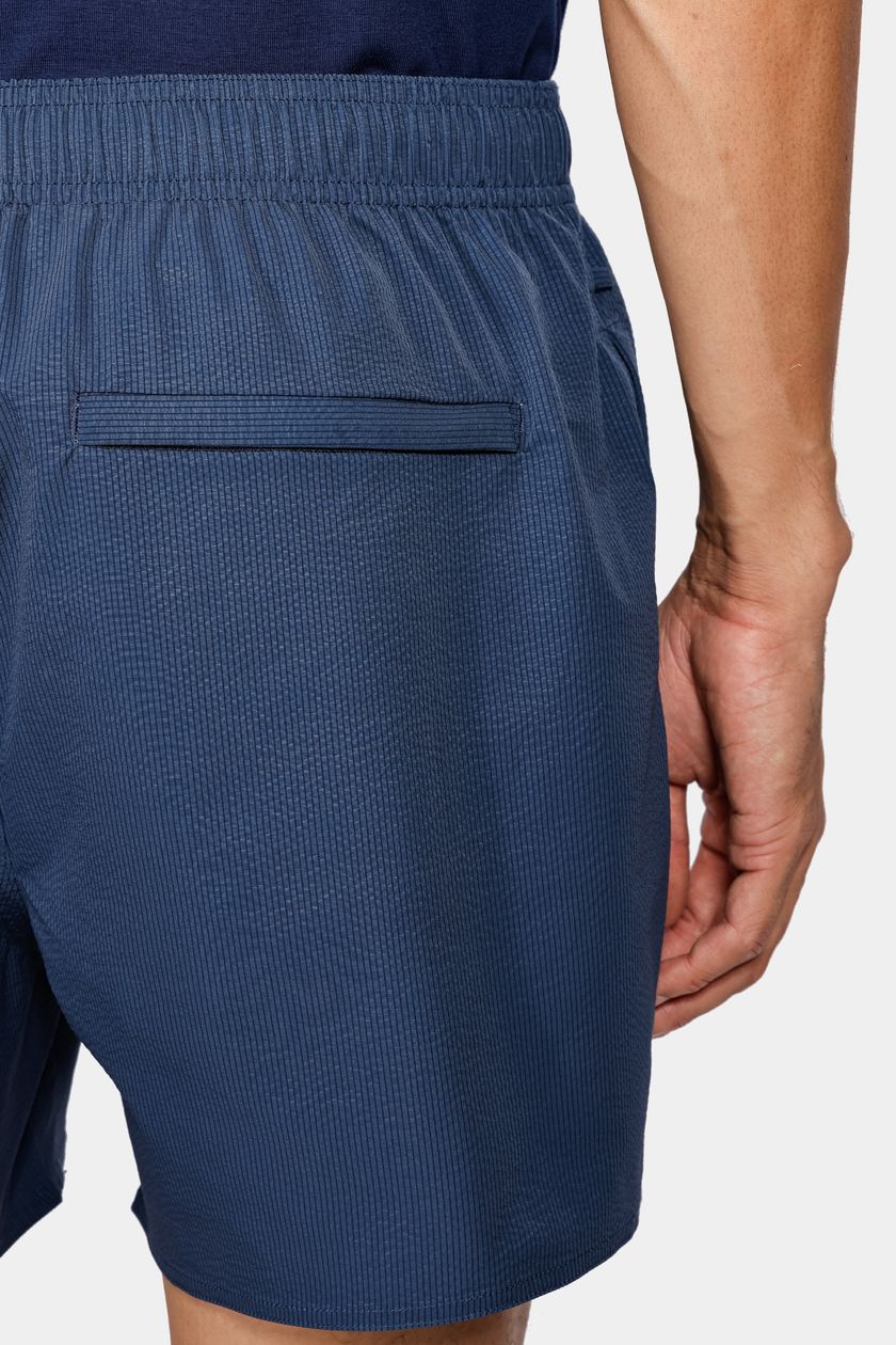 Shorts de Elástico Liso Maquinetado Azul Escuro